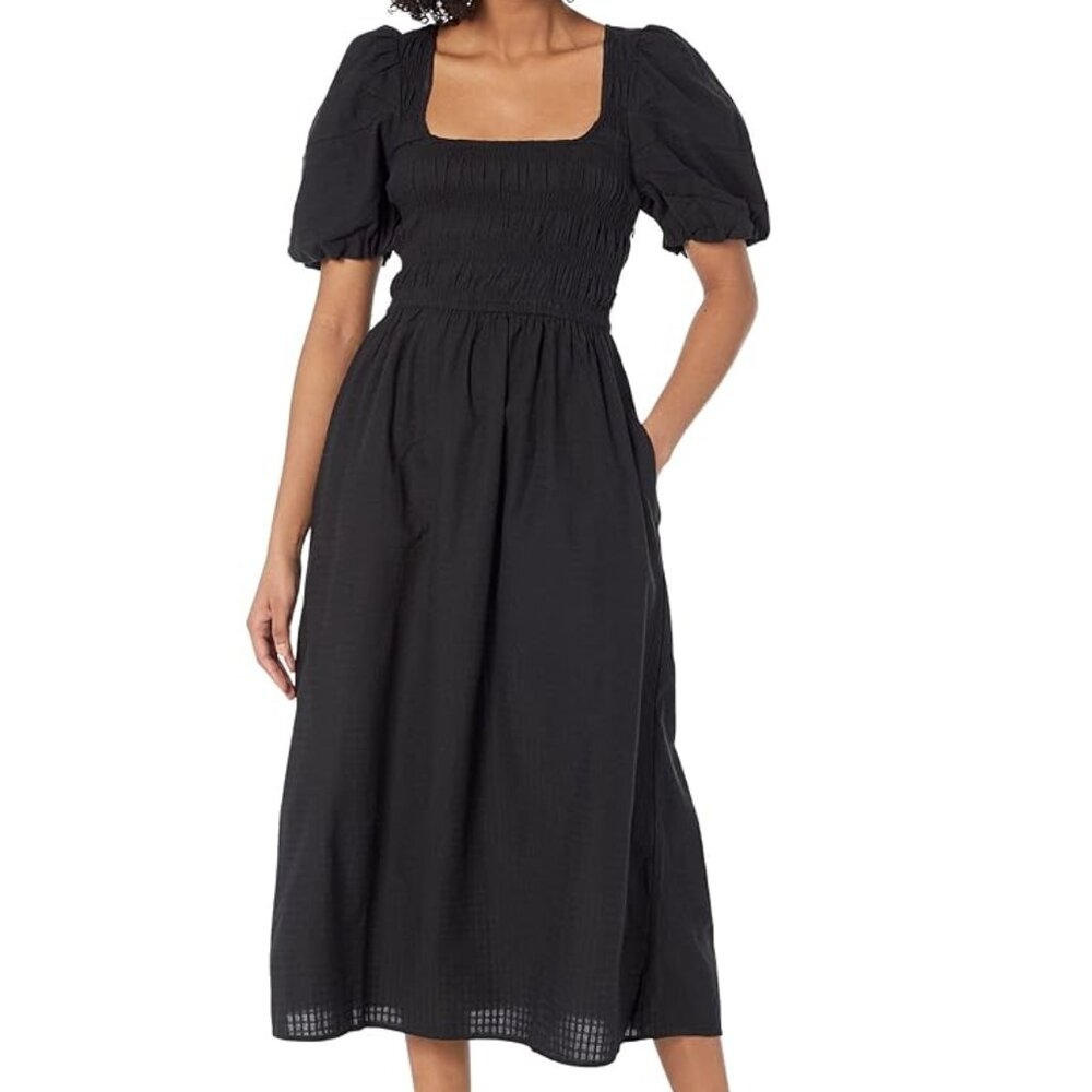 Madewell Lucie Puff Sleeve Midi Dress in True Black